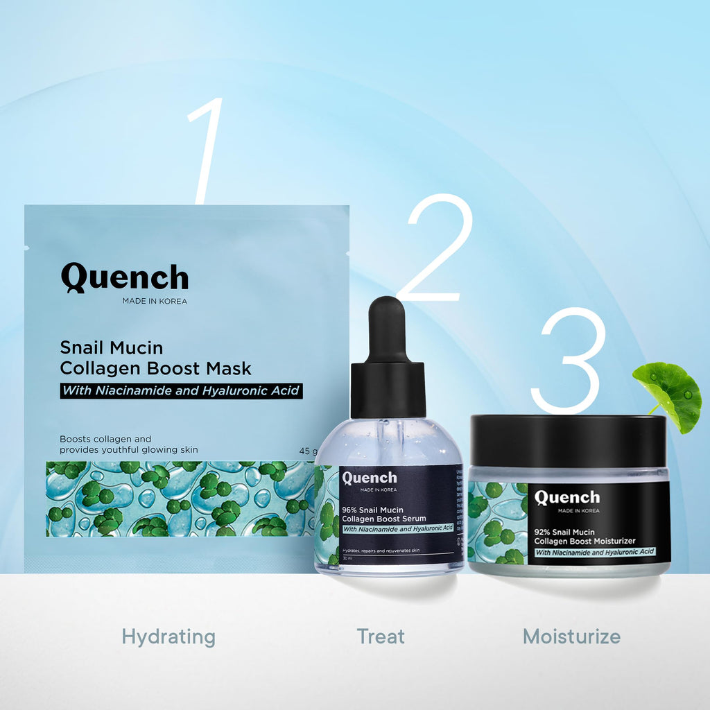 Quench Snail Mucin Korean Collagen Boost Mask with Niacinamide & Hyaluronic Acid for Glass Skin