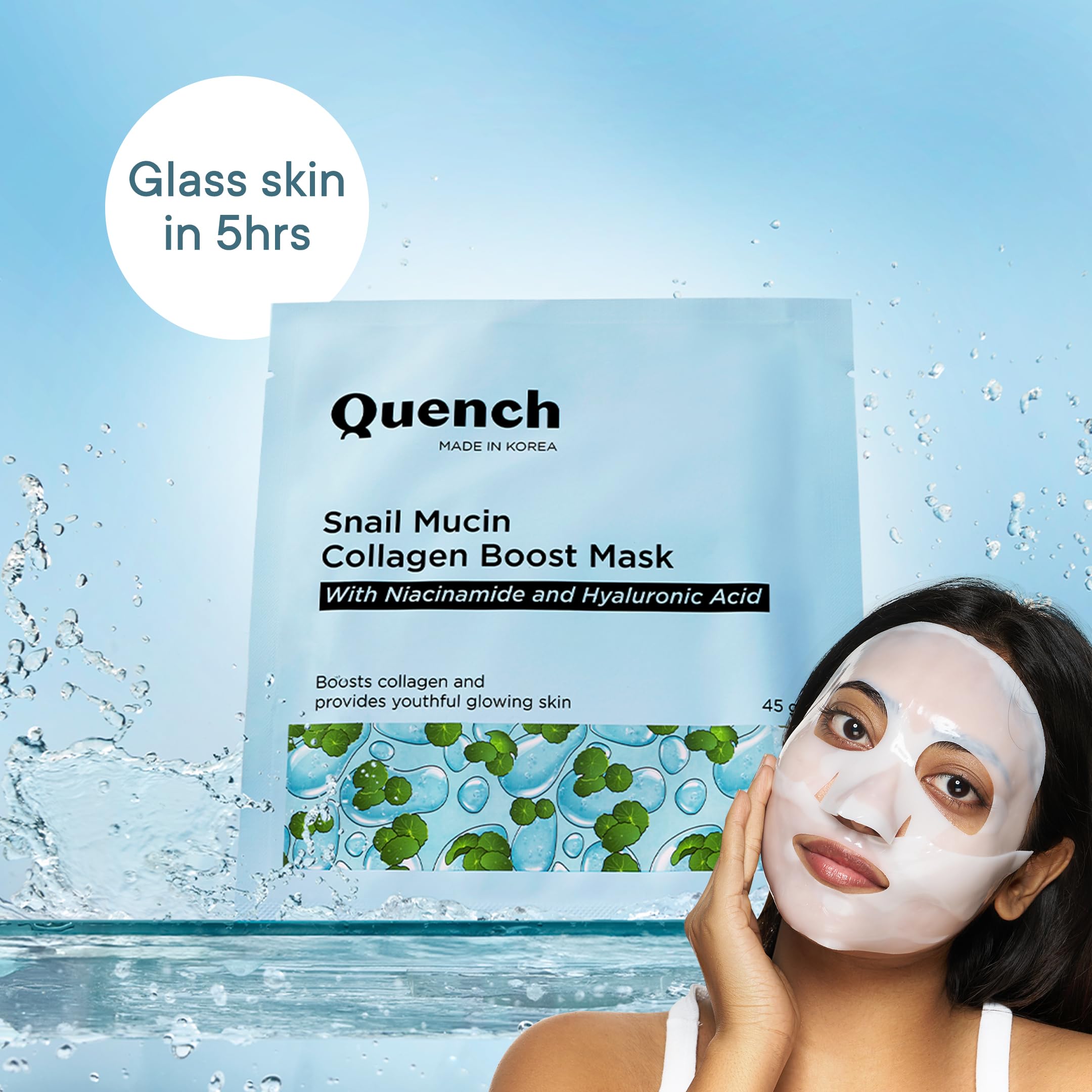 Quench Snail Mucin Korean Collagen Boost Mask with Niacinamide & Hyaluronic Acid for Glass Skin